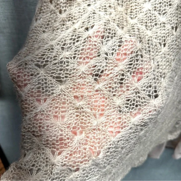 NITT By Flying Tomato Boho Crochet Lace Cowl Neck Tunic Sweater Lined Tan Large - Picture 3 of 11